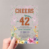 Roze Smaragd Glitter Bloem 42e Verjaardagsfeest Acryl Uitnodigingen (Insitu (Draagbaar))