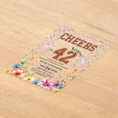 Roze Smaragd Glitter Bloem 42e Verjaardagsfeest Acryl Uitnodigingen (Laagn)