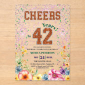 Roze Smaragd Glitter Bloem 42e Verjaardagsfeest Acryl Uitnodigingen (Voorkant)
