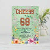 Roze Smaragd Glitter Bloemige 68e Verjaardagsfeest Kaart (Staand voorkant)