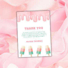 Roze smeltijs klaar voor Pop Baby shower Bedankkaart