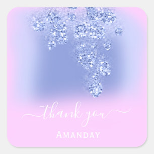 Roze Smoky Blue Glitter Bloemen Bruidsgunst Vierkante Sticker