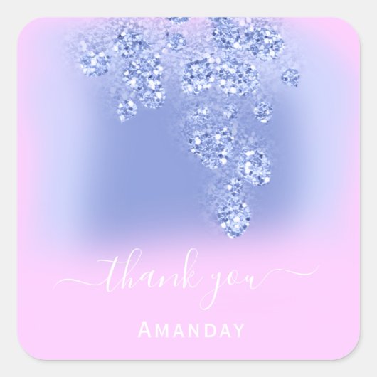 Roze Smoky Blue Glitter Bloemen Bruidsgunst Vierkante Sticker (Voorkant)