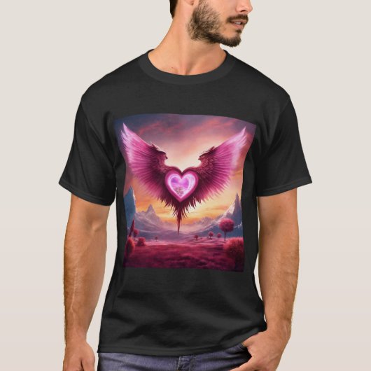 Roze Smoky Heart met vleugels T-shirt (Voorkant)