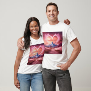Roze Smoky Heart met vleugels te midden van witte  T-shirt