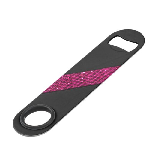 Roze snakeskin glitter-effect strips zwart leder speed flessenopener (Achterkant Gekanteld)