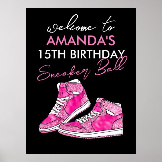 Roze Sneaker Bal Verjaardags Welkom Poster (Voorkant)