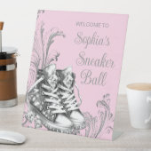 Roze Sneaker Bal Welkom Tafel Reclamebord Met Voetstuk (Insitu)