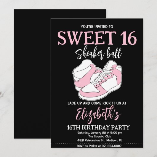 Roze Sneaker Bash Verjaardagsfeestje Kaart (Voorkant / Achterkant)