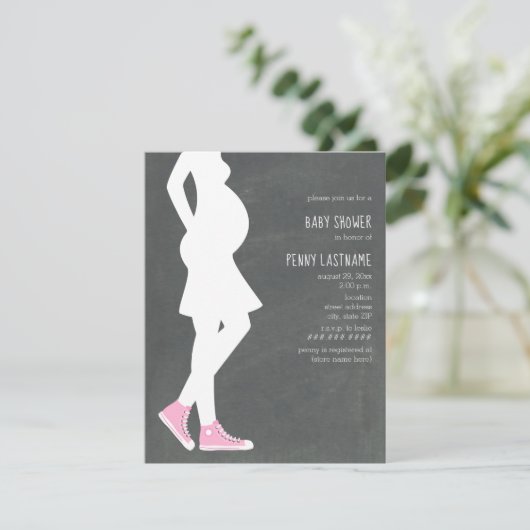 Roze Sneakers Baby Bump Baby shower Kaart (Staand voorkant)