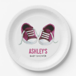 Roze Sneakers Baby shower Bord, meisjesdouche Papieren Bordje