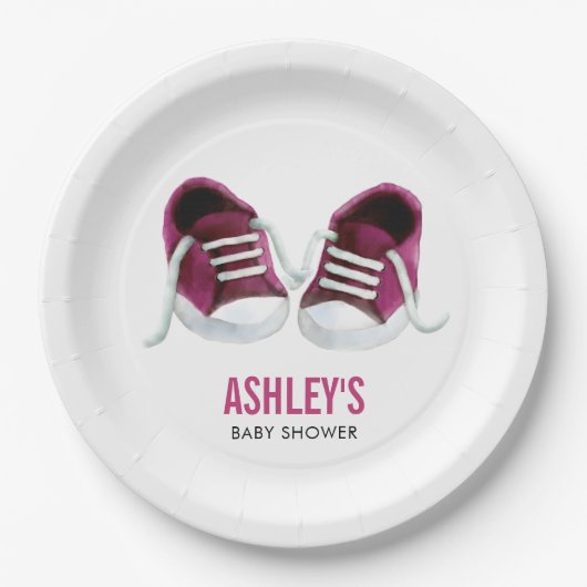 Roze Sneakers Baby shower papieren Bord, meisjesdo Papieren Bordje (Voorkant)