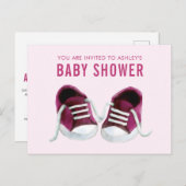 Roze Sneakers Baby shower Uitnodiging Briefkaart (Voorkant / Achterkant)
