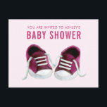 Roze Sneakers Baby shower Uitnodiging Briefkaart<br><div class="desc">Is er iets zo zoets,  als de pitterpatter van kleine voeten? Het ontwerp kenmerkt mijn originele schilderij van klassieke baby sneakers. Neem contact met mij op als u hulp nodig hebt bij het aanpassen van uw bestelling.</div>