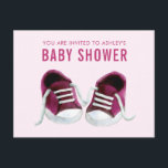 Roze Sneakers Baby shower Uitnodiging Briefkaart<br><div class="desc">Is er iets zo zoets,  als de pitterpatter van kleine voeten? Het ontwerp kenmerkt mijn originele schilderij van klassieke baby sneakers. Neem contact met mij op als u hulp nodig hebt bij het aanpassen van uw bestelling.</div>