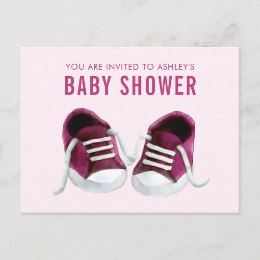 Roze Sneakers Baby shower Uitnodiging Briefkaart (Voorkant)
