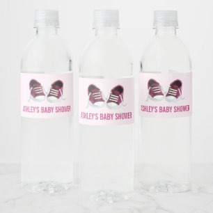 Roze Sneakers Baby shower Water Fleslabels Waterfles Etiket