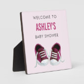 Roze Sneakers Baby shower Welkomstbord Plaque Fotoplaat (Voorkant)