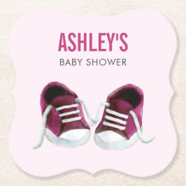 Roze Sneakers Baby showers Onderzetter, Papieren O Kartonnen Onderzetters