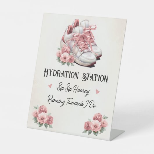 Roze Sneakers Bloemen Hydration Station Beverage Reclamebord Met Voetstuk (Voorkant)