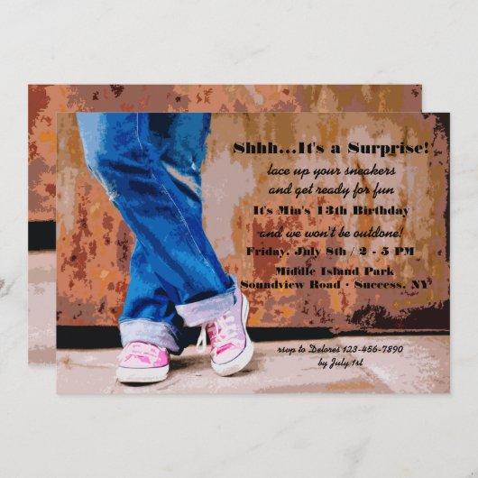 Roze Sneakers Uitnodiging (Voorkant / Achterkant)