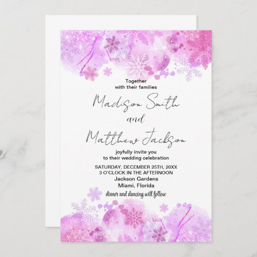 Roze sneeuw bruiloft uitnodigingen (Voorkant / Achterkant)