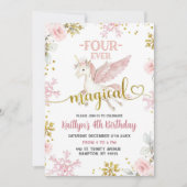 Roze Sneeuw Magische Eenhoorn Winter 4e Verjaardag Kaart (Voorkant)