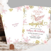 Roze Sneeuw Magische Eenhoorn Winter 4e Verjaardag Kaart