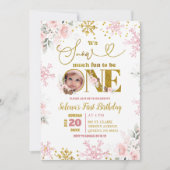 Roze Sneeuw Veel Leuk Winter Bloemen 1e Verjaardag Kaart (Voorkant)