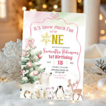 Roze Sneeuw Veel Plezier om Eén Meisje 1e Verjaard
