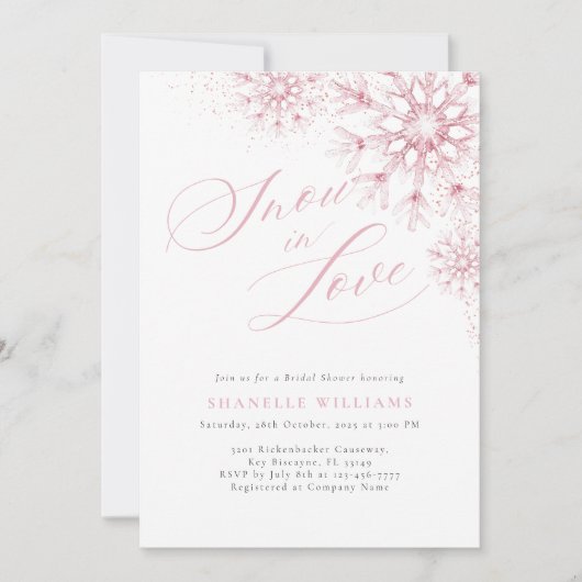 Roze Sneeuw Verliefd Bruidsfeest Uitnodiging (Voorkant)