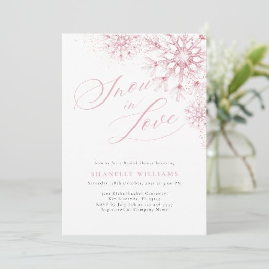 Roze Sneeuw Verliefd Bruidsfeest Uitnodiging (Staand voorkant)