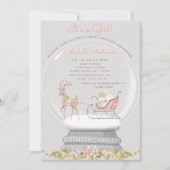 Roze Sneeuw Wereldbol Beer Herten Meisje Baby show Kaart (Voorkant)