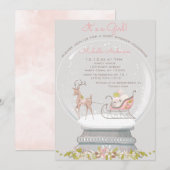 Roze Sneeuw Wereldbol Beer Herten Meisje Baby show Kaart (Voorkant / Achterkant)