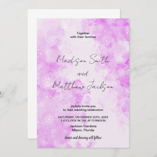 Roze sneeuw wolk bruiloft uitnodigingen (Voorkant / Achterkant)