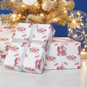 Roze sneeuwbaby en roze bloemen cadeaupapier