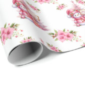 Roze sneeuwbaby en roze bloemen cadeaupapier (Rol Hoek)