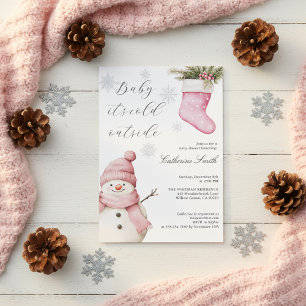 Roze Sneeuwman “Baby It's Cold Outside” Baby Showe Kaart