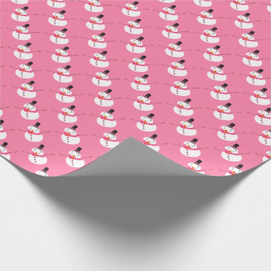 Roze sneeuwman, feestelijk cadeaupapier (Hoek)