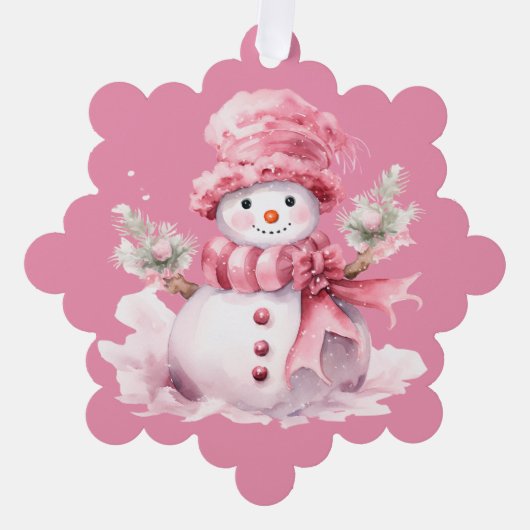 Roze Sneeuwman Goud Vrolijke Kerstmis Groet Ornament Kaart (Voorkant)