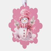 Roze Sneeuwman Goud Vrolijke Kerstmis Groet Ornament Kaart (Links)