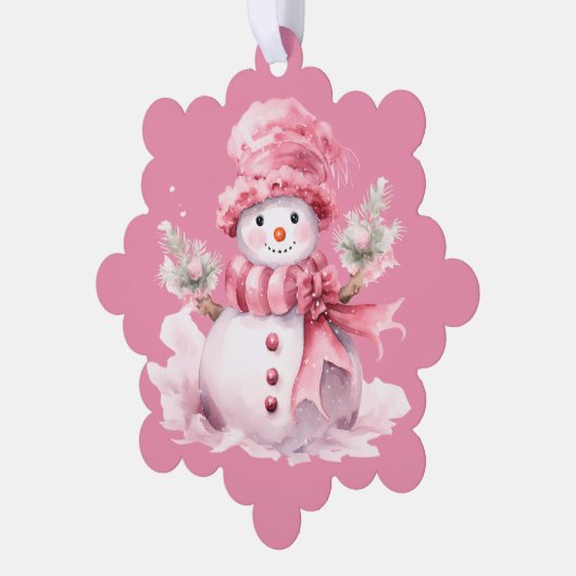 Roze Sneeuwman Goud Vrolijke Kerstmis Groet Ornament Kaart (Links)