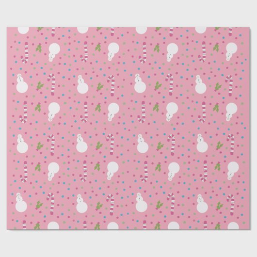 Roze Sneeuwman Inpakpapier  (Vlak)