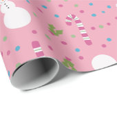 Roze Sneeuwman Inpakpapier  (Rol Hoek)