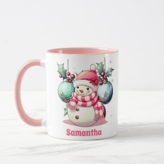 Roze Sneeuwman Kerst Kinder Hot Chocolate Mok (Links)