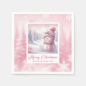 Roze Sneeuwman Kerst Scene Servetten Winter  (Voorkant)