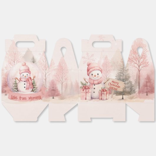 Roze Sneeuwman Kerstfeest dozen Bedankdoosjes (Ongevouwen)