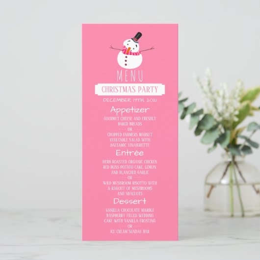 Roze Sneeuwman, Kerstfeest Menu (Staand voorkant)