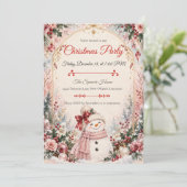 Roze Sneeuwman Kerstfeest Uitnodiging (Staand voorkant)