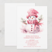 Roze Sneeuwman Kerstfeest uitnodiging (Voorkant / Achterkant)